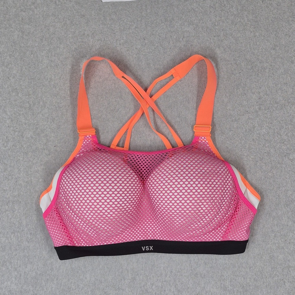 Victoria's Secret Women Sports Bra 38C Pink Geometric VSX Sport Underwired Mesh